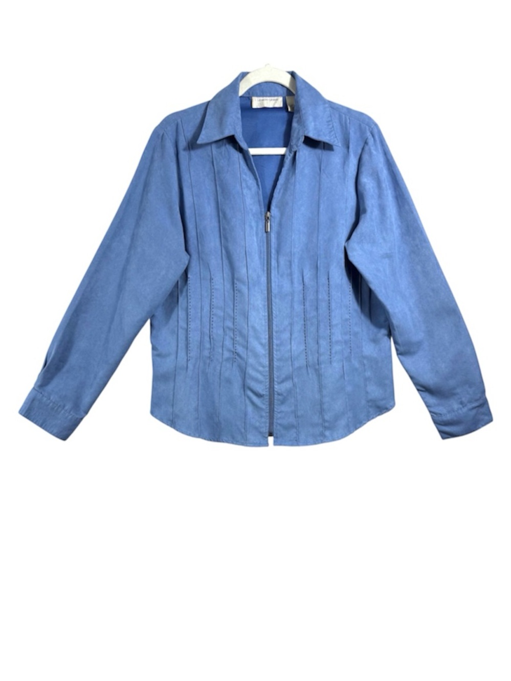 Lemon Grass Blue Faux Suede Zip Front Shirt Jacket L